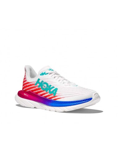 Women's Hoka Mach 5 Wide in White/Flame Paris Déstockage Promo